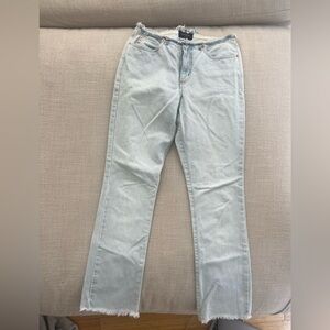 Vintage Guess Light Blue Straight Leg Jeans made in USA frayed hem